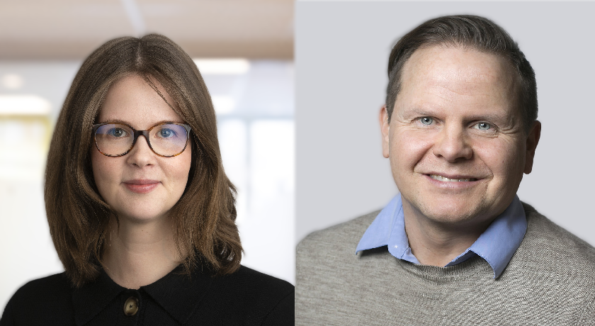 Porträtt Amanda Kinnunen, omställningsexpert, PTK, och Stefan Holmberg, försäkringsinformatör, Sveriges Ingenjörer